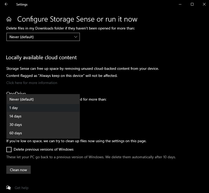 Storage Sense locally available