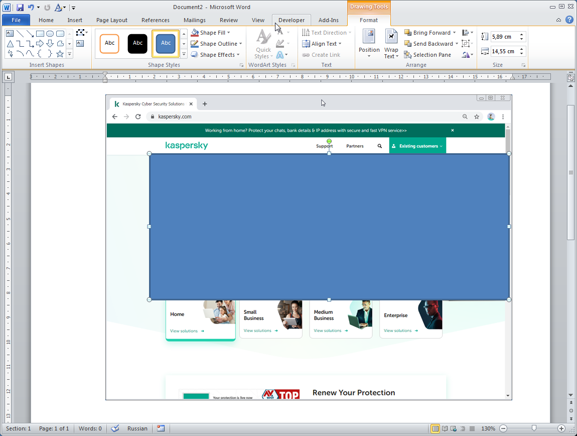 Microsoft Word:画像の一部を長方形の塗りつぶしで隠したところ