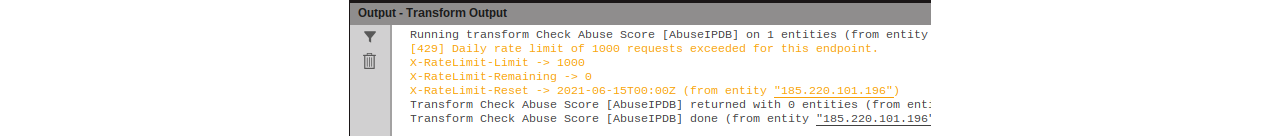 AbusePIDB Transform query limit warning messages